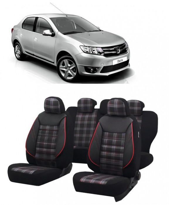 Set huse scaune Dacia Logan 2012-2020 Piele + Textil (Compatibile cu sistem AIRBAG)