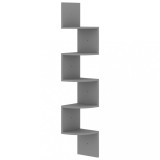 Raft de perete de colt, gri, 19x19x123 cm, lemn prelucrat, DKD Home Decor