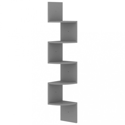 Raft de perete de colt, gri, 19x19x123 cm, lemn prelucrat foto