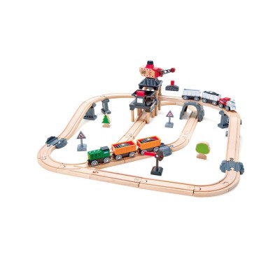 Jucarie din lemn - Tren si incarcator minier (64 piese) foto