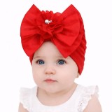 Caciulita rosie tip turban cu funda din satin aplicata in fata (Marime