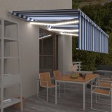 VidaXL Copertină retractabilă manual cu stor&amp;LED, albastru&amp;alb, 6x3 m