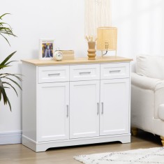 HOMCOM Dulap tip bufet, Dulap modern de bucatarie cu 3 sertare, 3 dulapuri cu usi, raft reglabil pentru zona de servit masa, alb | AOSOM RO foto