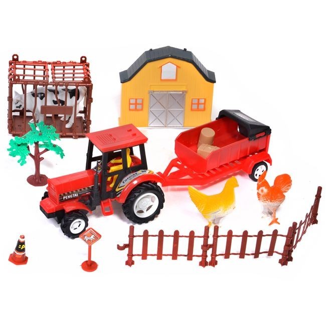 Set tractor de jucarie, model cu constructii si animale, multicolor, 37x29x8 cm