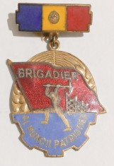INSIGNA BRIGADIER AL MUNCII PATRIOTICE CU BARETA TRICOLOR FRUNTAS ( CITITI DESCRIEREA )