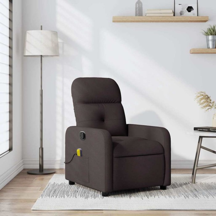 vidaXL Fotoliu de masaj rabatabil, maro &icirc;nchis, material textil 374211