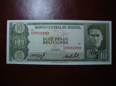 BOLIVIA 10 PESOS 1962 UNC foto