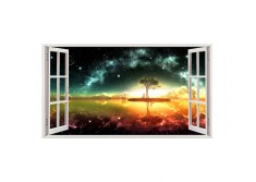 Autocolant decorativ, Fereastra, Planete, Multicolor, 83 cm, 62ST foto