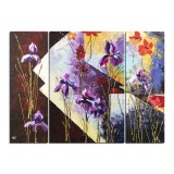 Set 3 tablouri pictat manual, Irisi si maci, 120x90cm ulei pe panza in cutit efect 3D