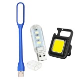 Cumpara ieftin Set iluminare multifunctional , lampa USB flexibila albastra 16.8 cm + lampa USB 3 LED + lanterna COB 800lm reincarcabila cu magnet si clips