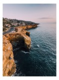 Tablou Canvas, "Faleza st&acirc;ncoasă la apusul soarelui", Ocean, Cliffs, Sunset, Road, Houses, Sky, Waves, Coastline, Rocks, Horizon, 26 x 39 cm, CMCLASS