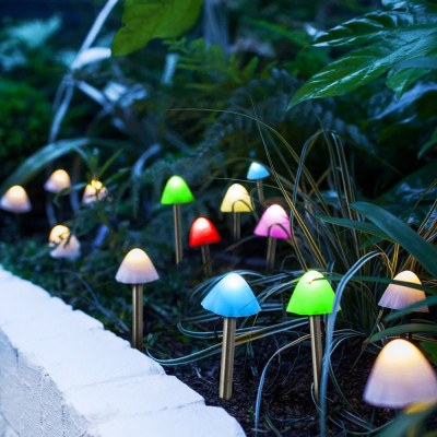 Set 12 buc Lampi Solare LED Mini Ciuperci Multicolore, Inaltime 28 cm foto
