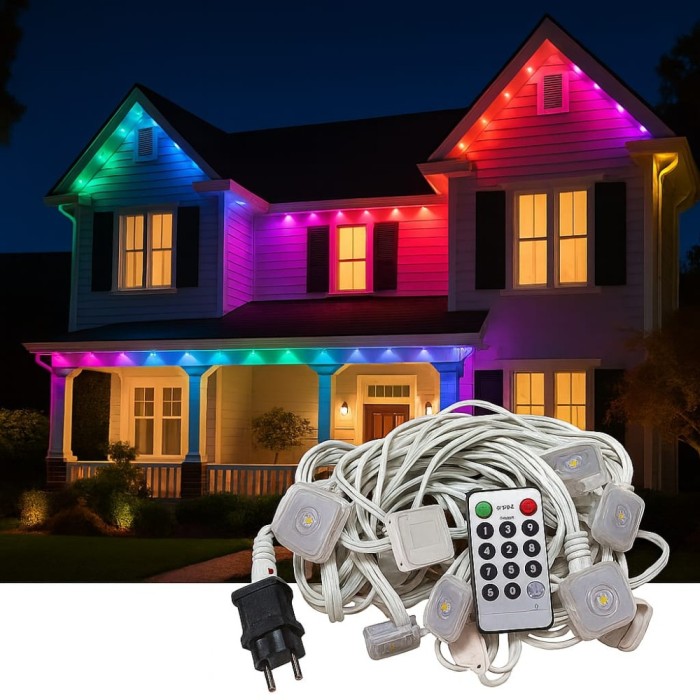 Instalatie EAVE lumini permanente streasina 20 led pixel RGBW 15m programe telecomanda