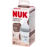 Biberon Perfect Match NUK, cu tetină S din silicon moale, 150 ml, de la 0 luni, fără BPA, Anti-Colici, cu Controlul Temperaturii, model Ramura