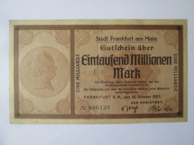 Germania 1000 Milioane/1 Miliard Mark 1923 Frankfurt foto