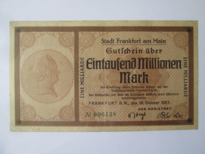 Germania 1000 Milioane/1 Miliard Mark 1923 Frankfurt