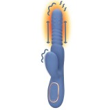Vibrator dublu LOVELINE BY SHOTS Warming Rotating Beads and Thrusting Rabbit, cu funcție de &icirc;ncălzire și penetrare, culoare albastru