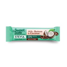 Ciocolata cu lapte si indulcitor natural de stevia Sweet&amp;Safe, cocos si quinoa, 25 g, Sly Nutritia