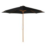 Outsunny Umbrelă de Grădină 3 m cu St&acirc;lp din Lemn, 8 Spițe și Acoperire din Poliester, Neagră | Aosom Romania