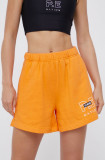 P.E Nation Pantaloni scurți din bumbac femei, culoarea portocaliu, material neted, high waist