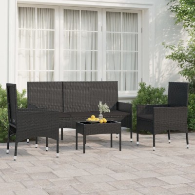 Gossi set mobilier relaxare gradina 4 piese cu perne poliratan negru foto