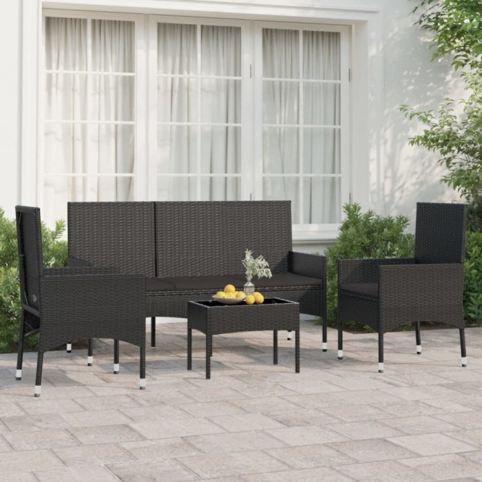 Gossi set mobilier relaxare gradina 4 piese cu perne poliratan negru