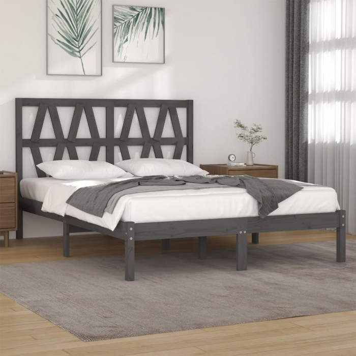 vidaXL Cadru de pat, gri, 200x200 cm, lemn masiv de pin 3104020