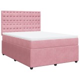 Cumpara ieftin Pat box spring cu saltea, roz, 160x200 cm, catifea