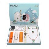 Cumpara ieftin Set ceas smartwatch si bijuterii (colier, inel, bratara, ceas), 3 curele interschimbabile