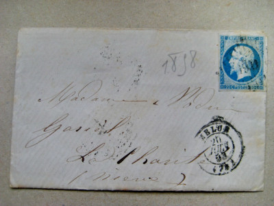 B142-I-Filatelie-Plic circulat Franta anii 1850 scrisoare stare buna. foto