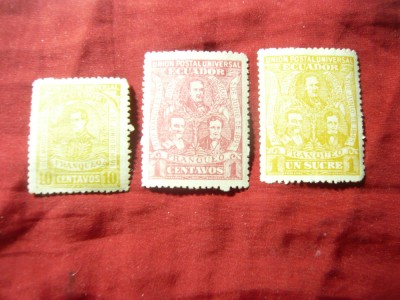 Serie mica Ecuador - 1896 Partidul Liberal , 1c , 10c si 1s , sarniera foto