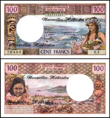!!! X.RARR : NOILE HEBRIDE (VANUATU) - 100 FRANCI (1977) - P 18 d - UNC foto