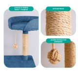 Ansamblu Joaca Pisici Albastru Royal 185cm, 7 Niveluri, Lucrat Manual, Iuta Naturala, Rezistent Zgarieturi, Spatios
