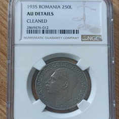 ROMANIA 250 Lei 1935 , capsulata NGC -> AUNC Details . Patina superba ! rara