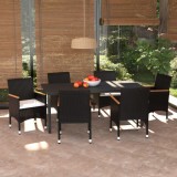 VidaXL Set mobilier de grădină cu perne, 7 piese, negru, poliratan