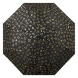 Umbrelă de ploaie pliabilă, neagră cu inimi aurii, m&acirc;ner curbat, 27 cm, CMCLASS