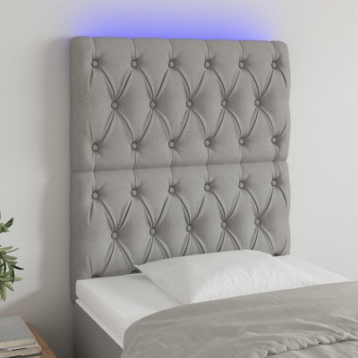vidaXL Tăblie de pat cu LED, Gri deschis, 80x7x118/128 cm, textil foto