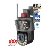 Camera de Supraveghere Wi-Fi ,PTZ, TSS-Y95-W cu Trei Lentile 3MP/3MP+50X Zoom, IR 120m ,Audio Bidirectional, Detectia Miscarii, Slot Card ,App ICSee