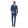 Costum Barbati Bleumarin Double Breasted Lana Matase Slim Fit CT005 Marimi Diverse Fabricat in Romania