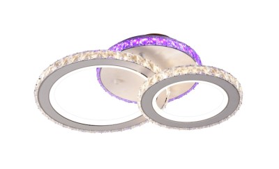 Lustra LED 56W, 2 cercuri diamante, alb + crom, telecomanda, 2500lm, lumina calda/rece/neutra + RGB foto