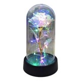 Cumpara ieftin Trandafir etern argintiu iluminat cu LED multicolor, cupola transparenta acrilica, decor elegant pentru casa, 8.5 x 15 cm