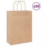 VidaXL Pungi de h&acirc;rtie 50 buc cu m&acirc;nere maro 26x12x35 cm