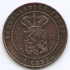 Indiile de Est Olandeze 1 Cent 1901- Willem III / Wilhelmina, Bronz, KM-307.2