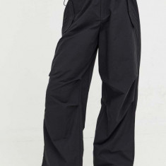 Tommy Jeans pantaloni femei, culoarea negru, lat, medium waist DW0DW16387