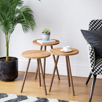 Set 3 masute Hj&amp;oslash;rring masuri diferite efect lemn [en.casa] HausGarden Leisure foto