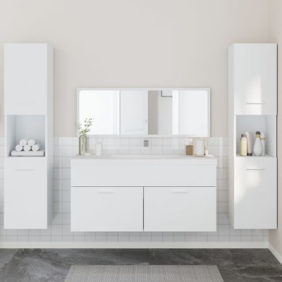 Set mobilier de baie, 4 piese, alb, lemn prelucrat foto