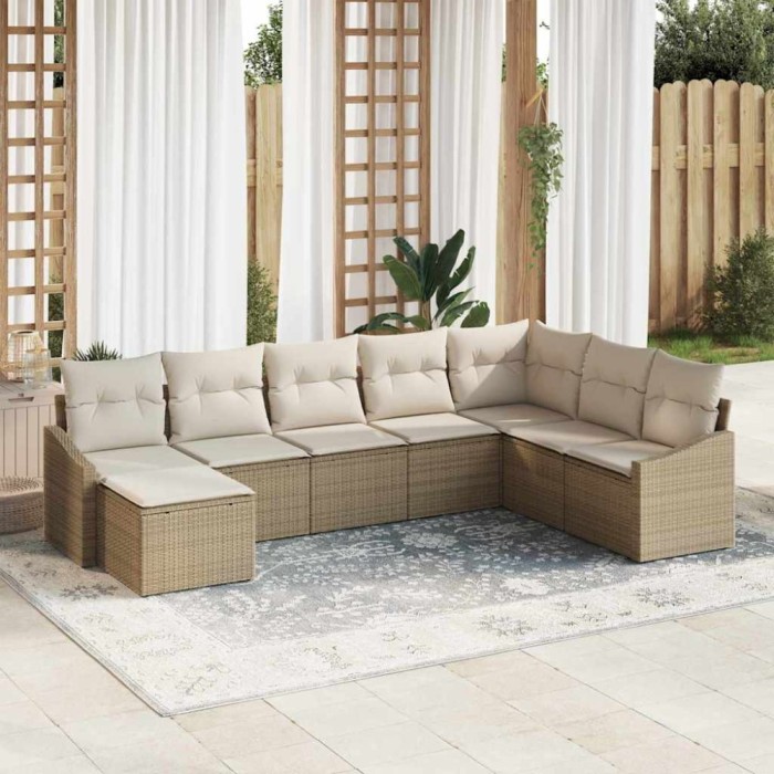 vidaXL Set de canapele pentru grădină 8 pcs Bej Rattan poli 3346841