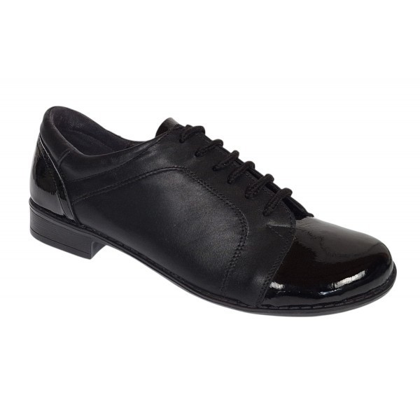 Pantofi dama casual din piele naturala box Negru Lac P53LACN