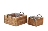 Cumpara ieftin Set 2 ghivece flori lemn maro 17 x 17 x 11 cm, 25 x 25 x 13 cm