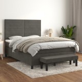 Cumpara ieftin Pat box spring cu saltea, gri &icirc;nchis, 140x190 cm, catifea
